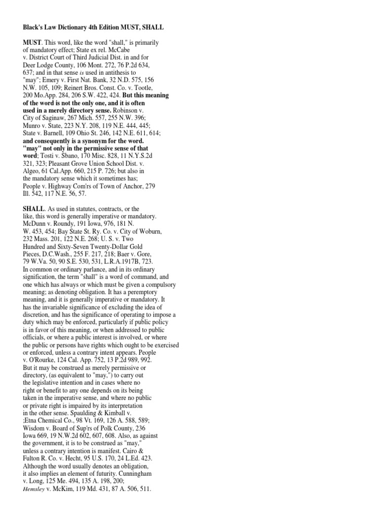 Black's Law Dictionary Mandatory Meaning MUST SHALL PDF Private Law