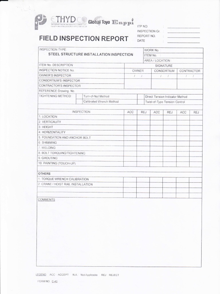 Steel Structure Inspection Report | PDF | Screw | Specification ...