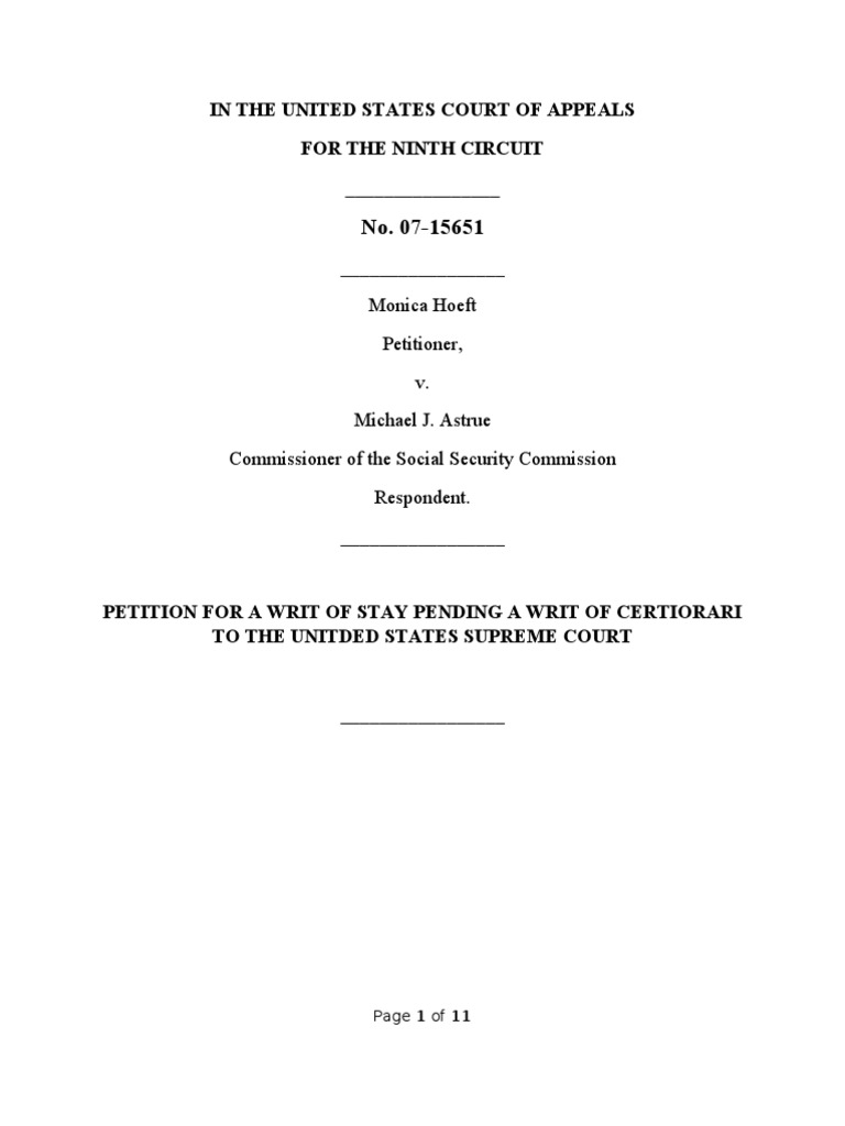 Stay Pending Writ1 Certiorari Supreme Court Of The United States