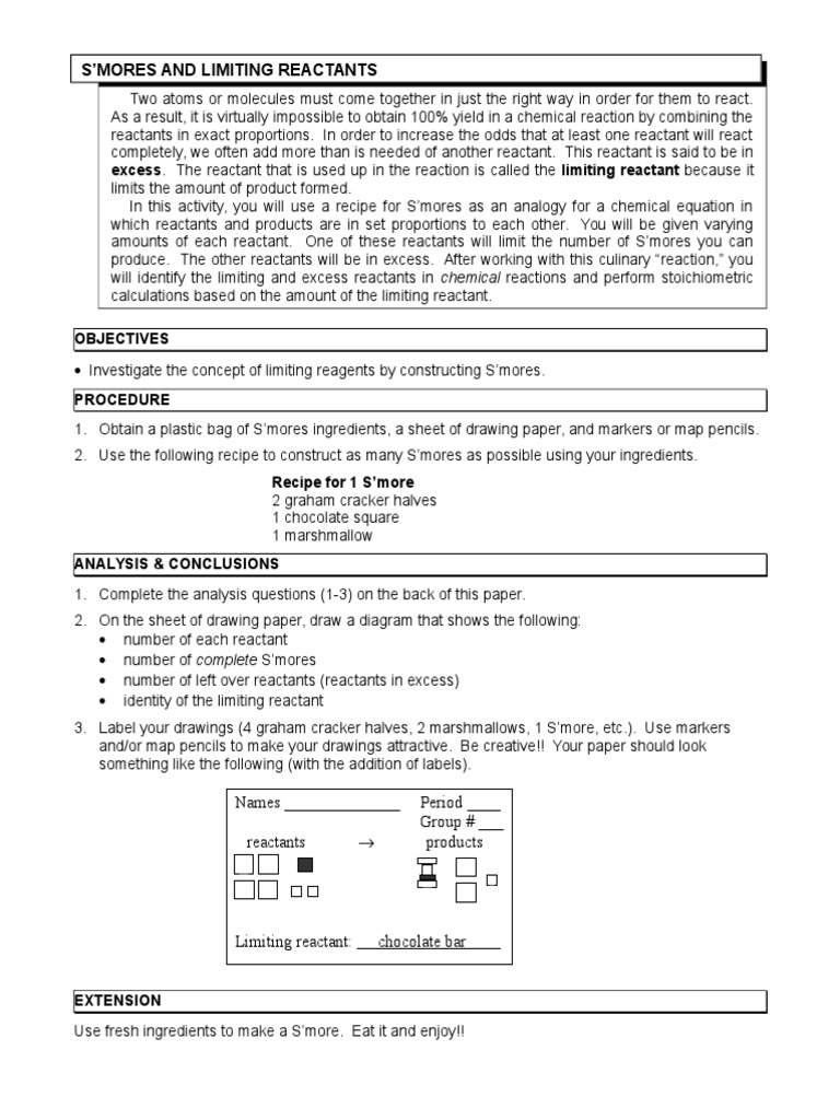 Lab S'mores and Limiting Reactants PDF