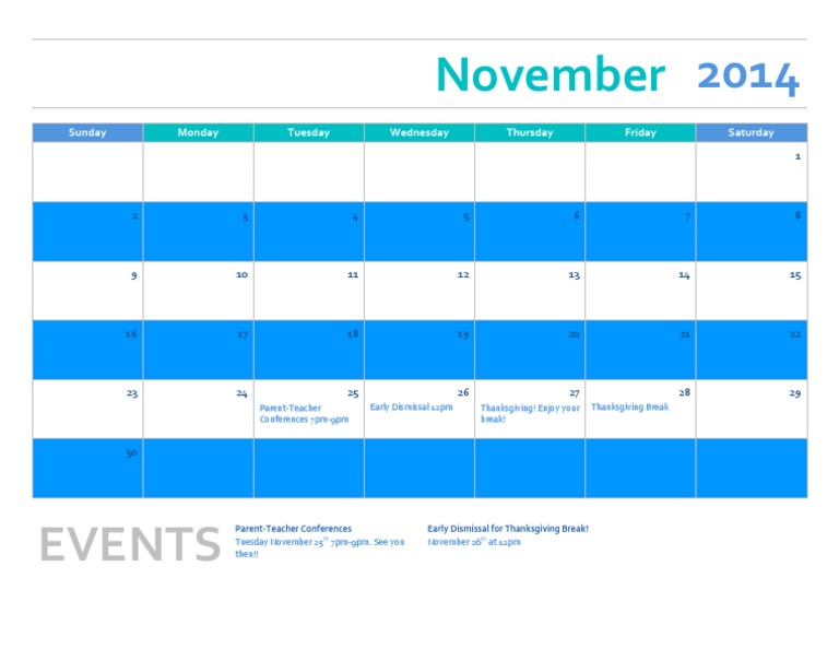 November 2014 School Events Calendar | PDF