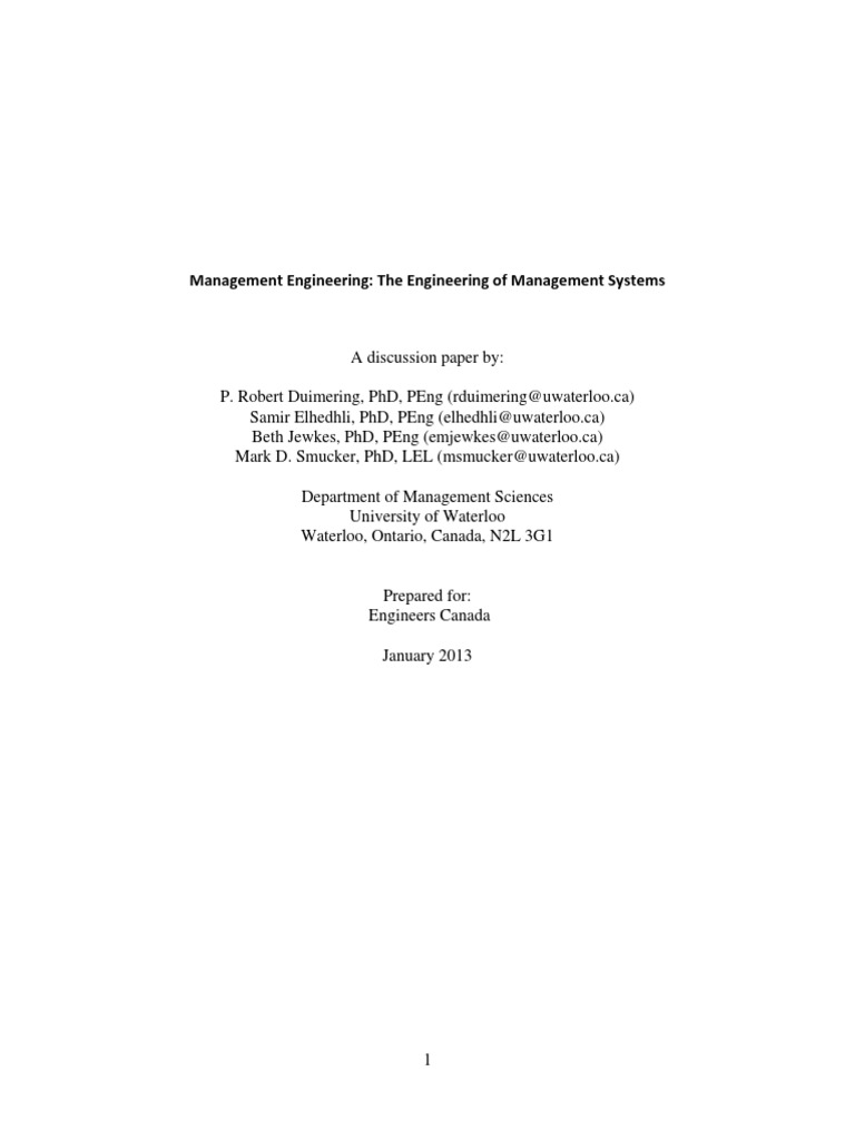 Management Engineering Discussion Paper | PDF | Industrial Engineering ...
