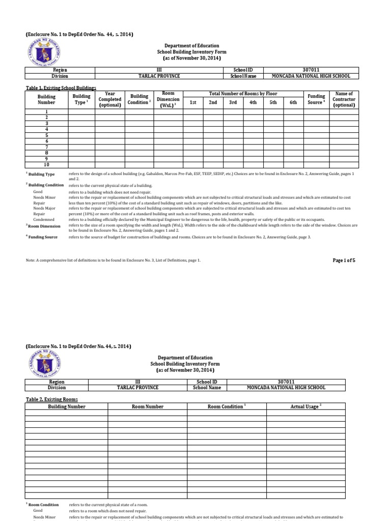 National School Building Inventory Forms Building PublicPrivate Partnership