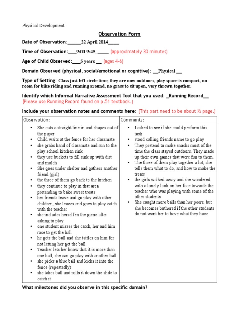 Child Observation Report: 5-Year-Old | PDF | Child Development ...