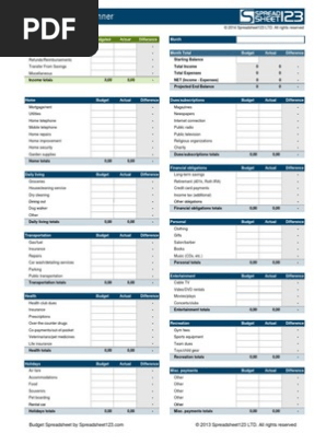 Personal Monthly Budget