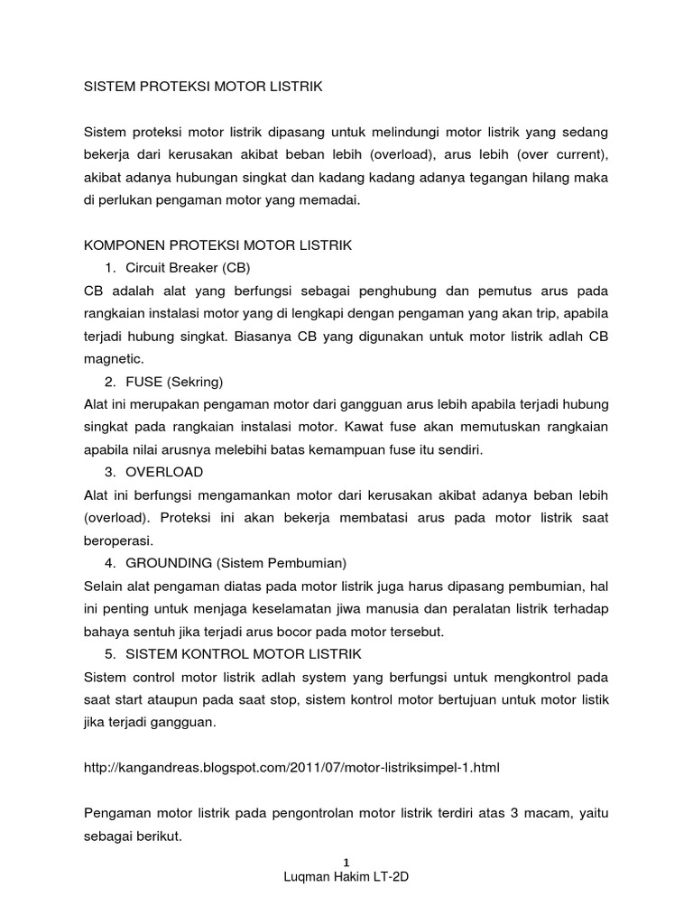 Sistem Proteksi Motor Listrik