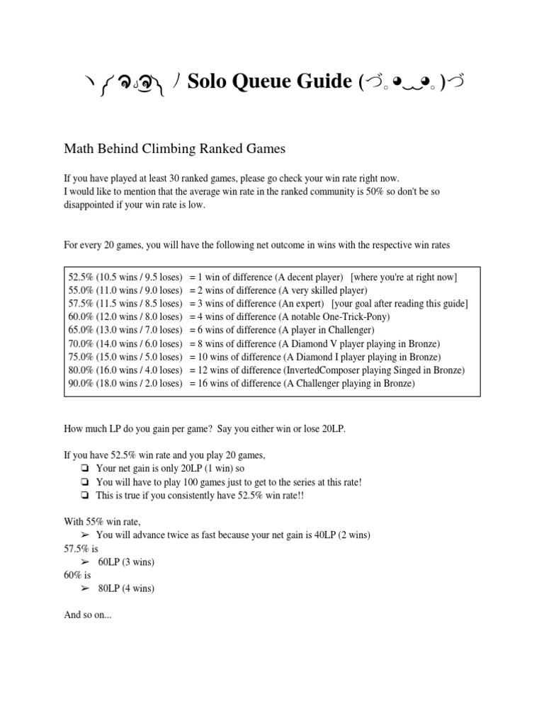 Solo Queue Guide PDF Statistics Leisure