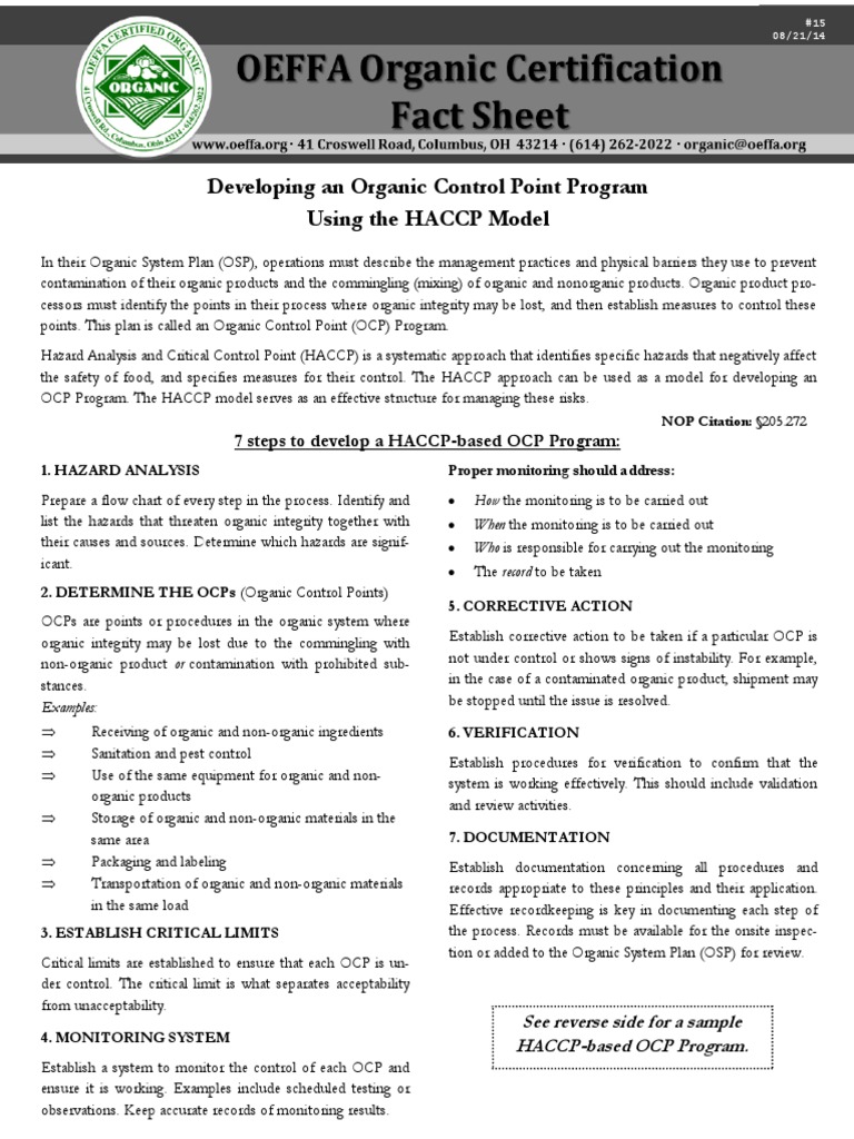 HACCP-Based Organic Control Points Guide | PDF | Hazard Analysis And ...