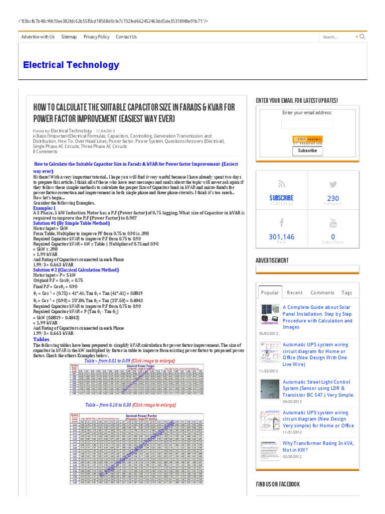 How To Calculate The Suitable Capacitor Size in Farads & kVAR For Power