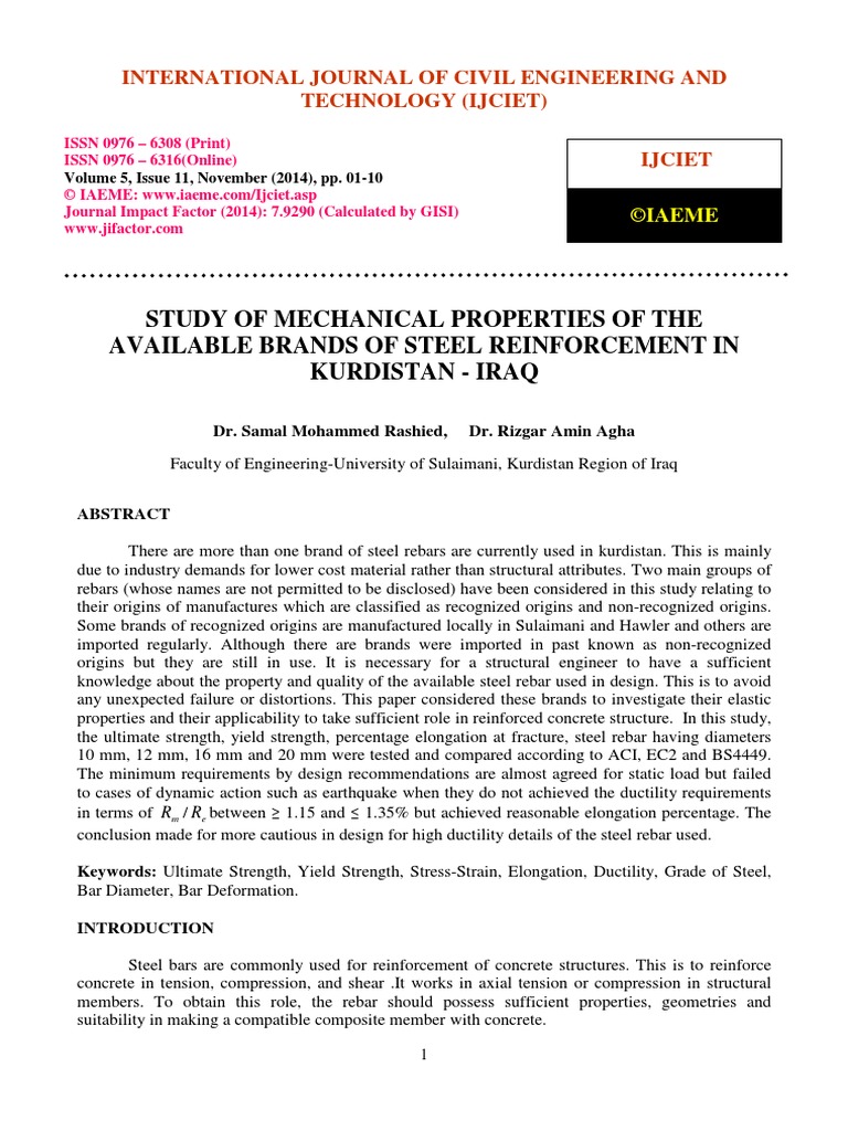 Study of Mechanical Properties of The Available Brands of Steel ...