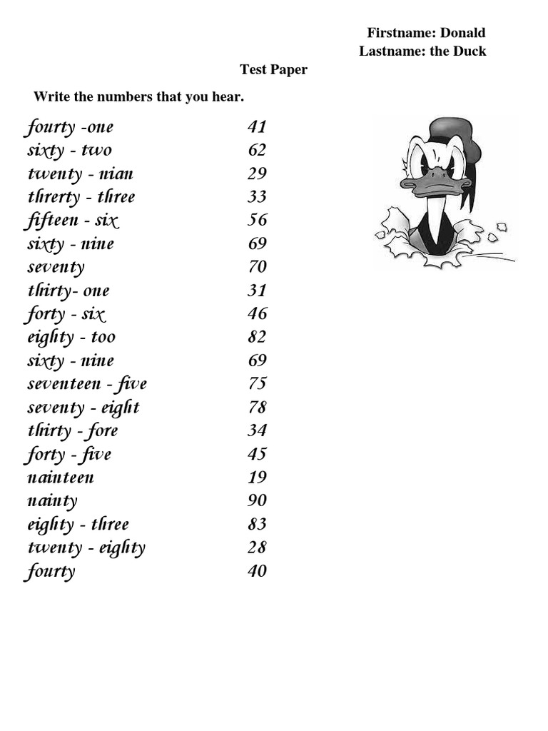 Number Listening Test Paper | PDF | Games & Activities | Home & Garden