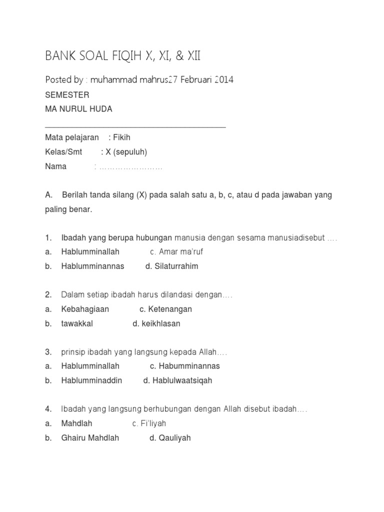 Bank Soal Fiqih X