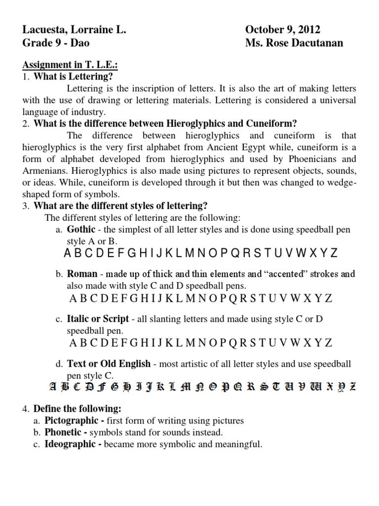 Understanding TLE Lettering Styles | PDF | Foreign Language Studies ...