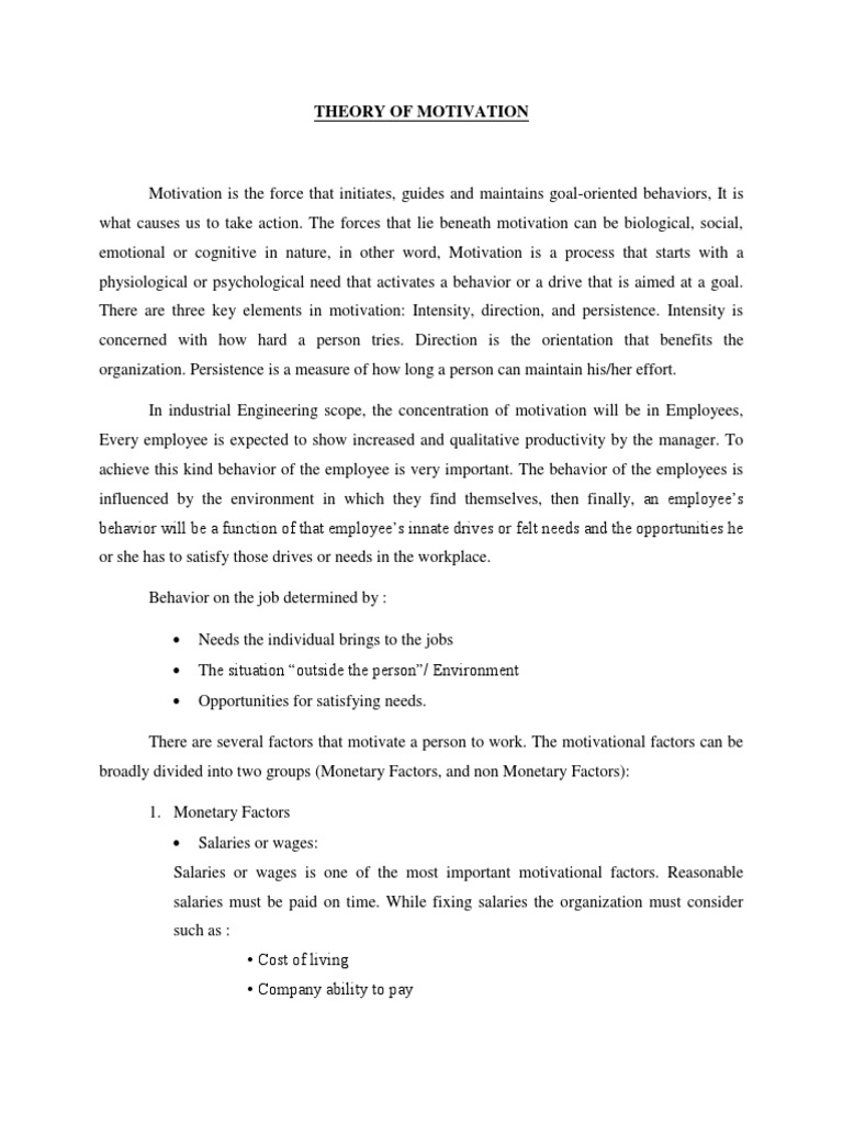 Theory of Motivation | PDF | Motivation | Motivational