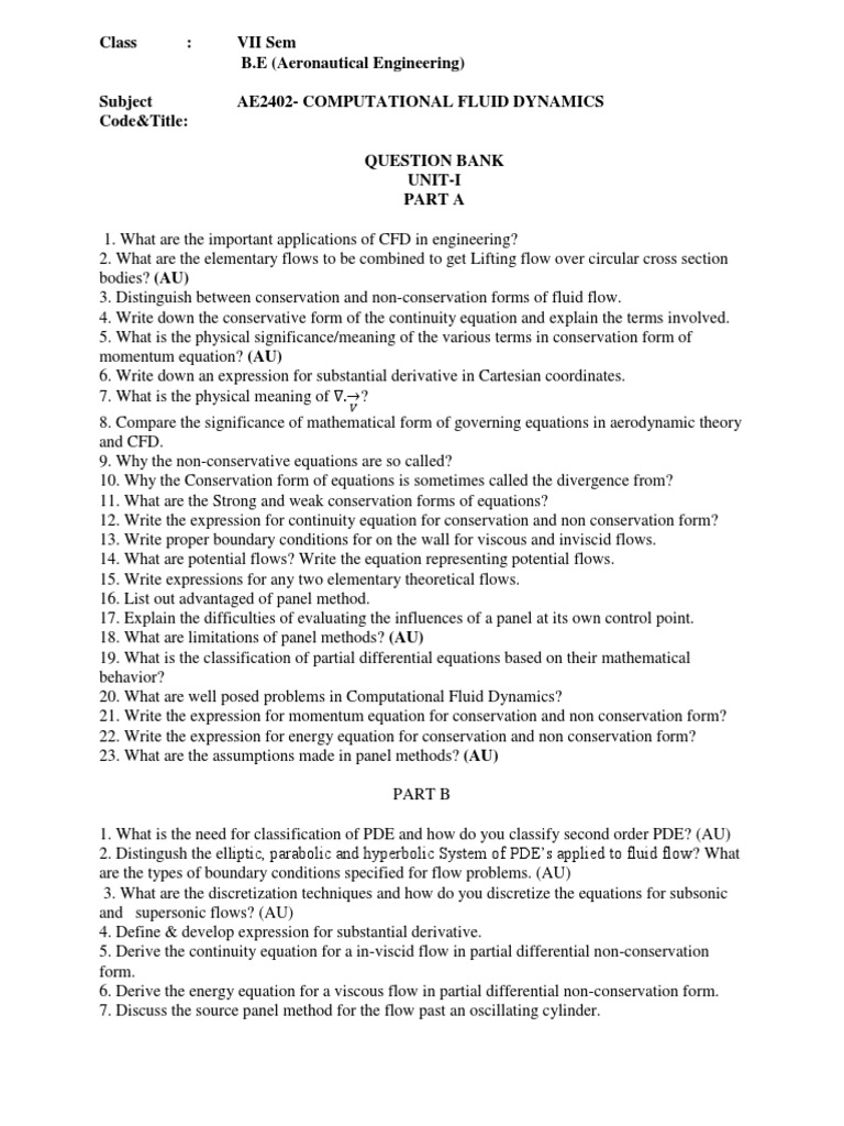 CFD Question Bank for Engineering Students | PDF | Science & Mathematics