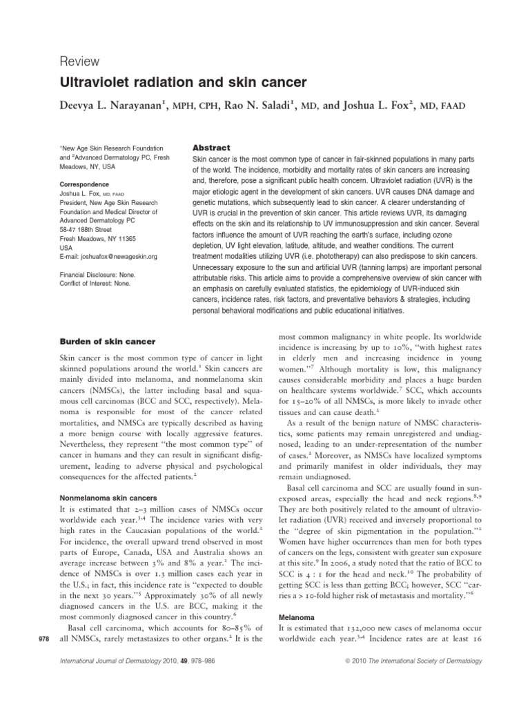 Ultraviolet Radiation and Skin Cancer Risks | PDF | Ultraviolet | Vitamin D