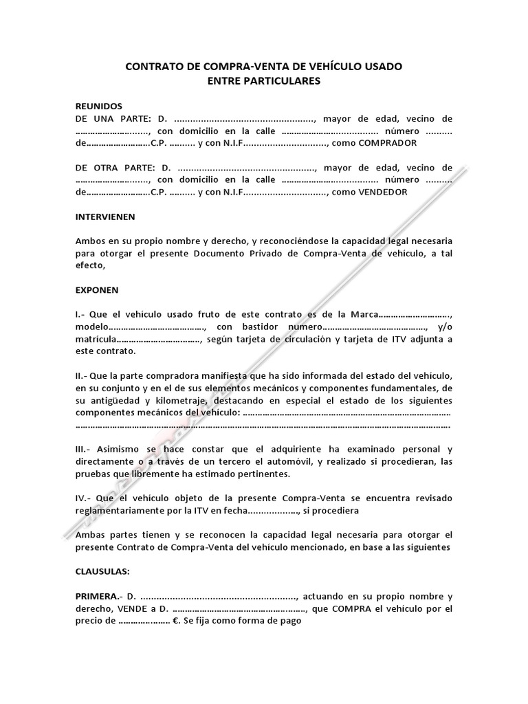 Tener un picnic Golpe fuerte Tan rápido como un flash Contrato Compra Venta Vehiculos | PDF | Gobierno | Justicia