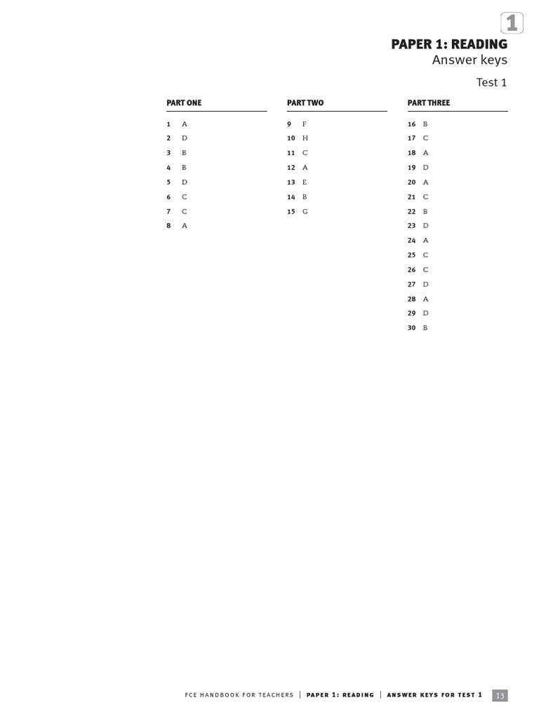 FCE Answer Keys | PDF | Teaching Methods & Materials