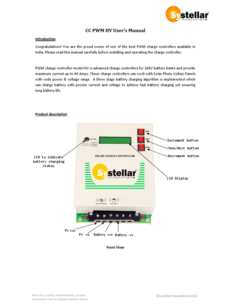 Systellar 180V 40A Solar Charge Controller | PDF | Battery Charger ...