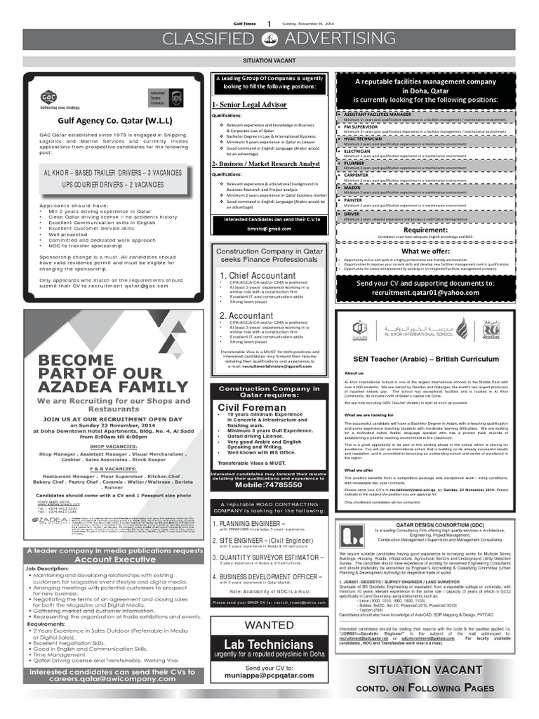 Classified 2014 11 16 000000 | PDF | Qatar | Accountant