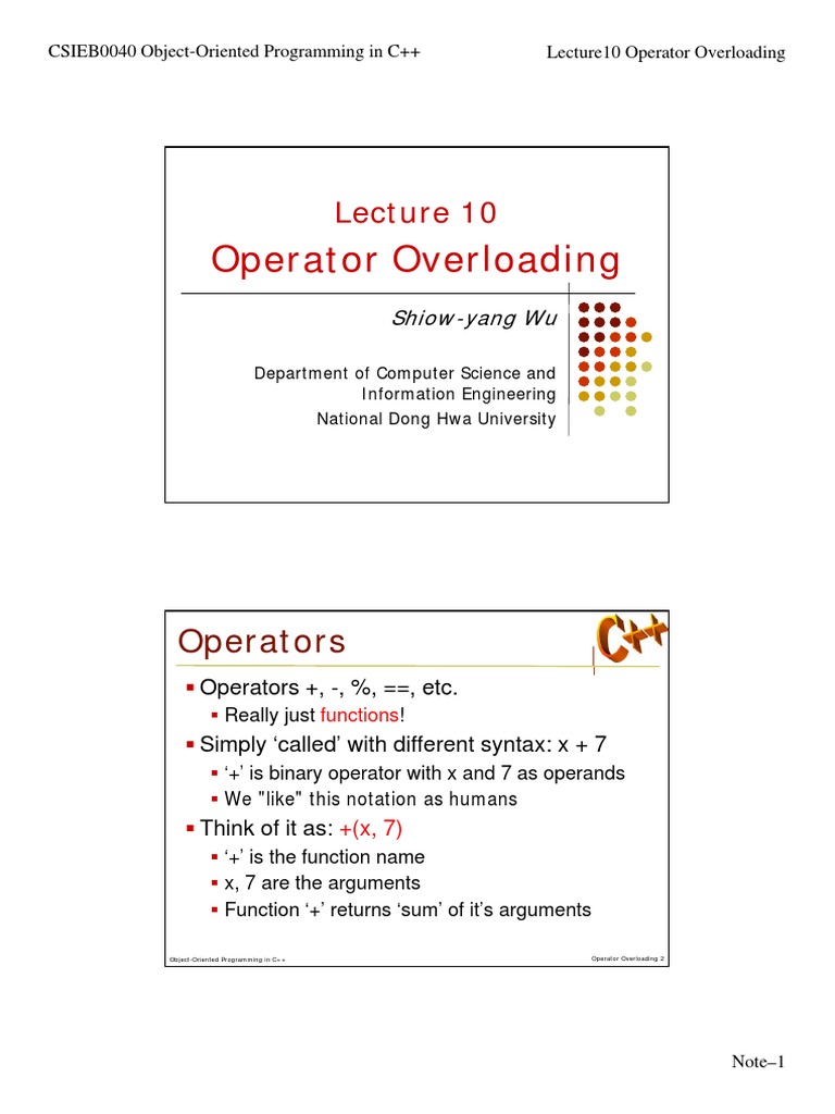 Operator Overloading in C++ - Computer Notes