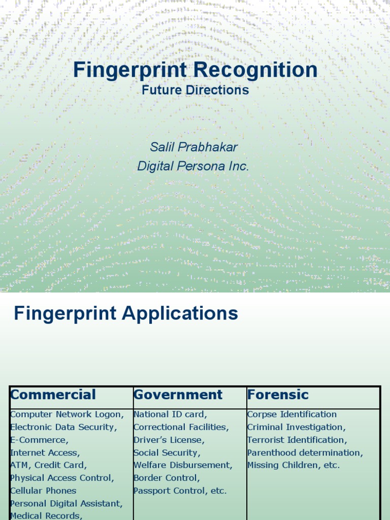 Fingerprint Recognition: Future Directions | PDF | Fingerprint ...