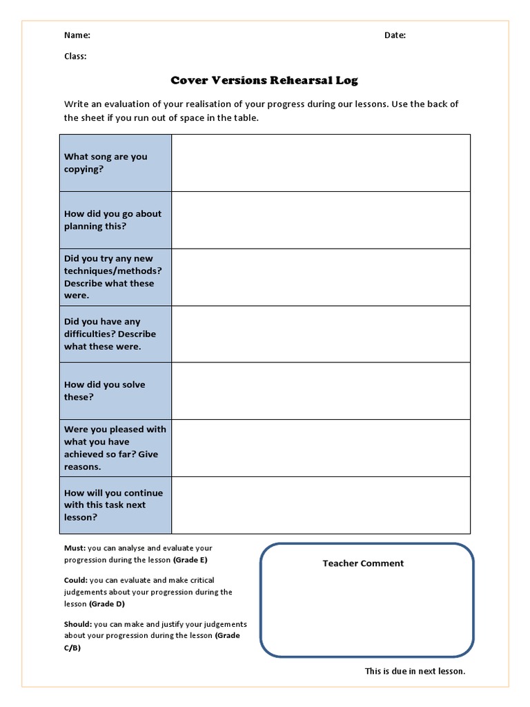 HL - Rehearsal Log | PDF