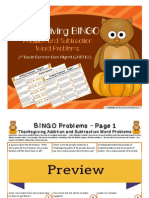 bingo - thanksgiving addition and subtraction 2nd preview