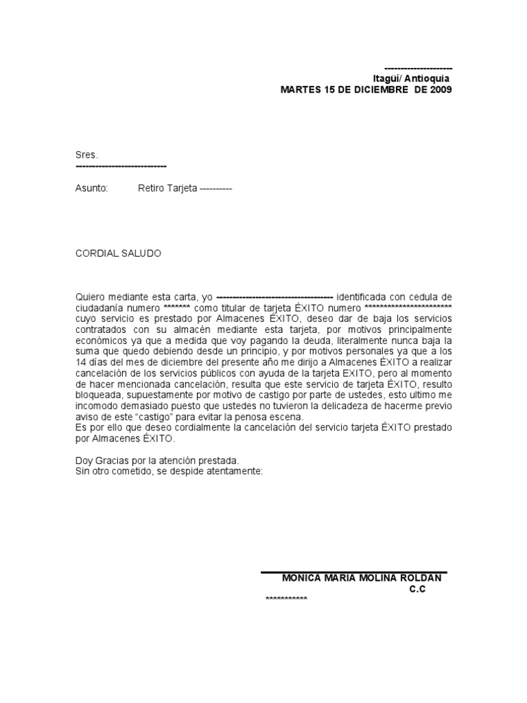 Carta de retiro