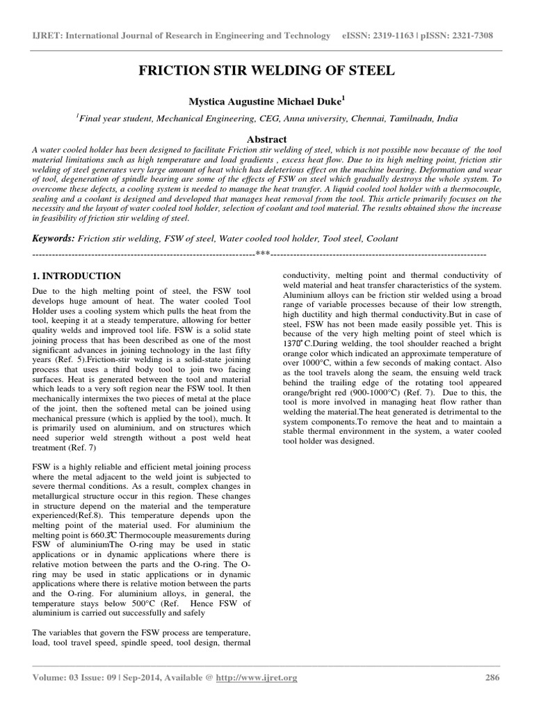 Friction Stir Welding of Steel | PDF | Welding | Construction