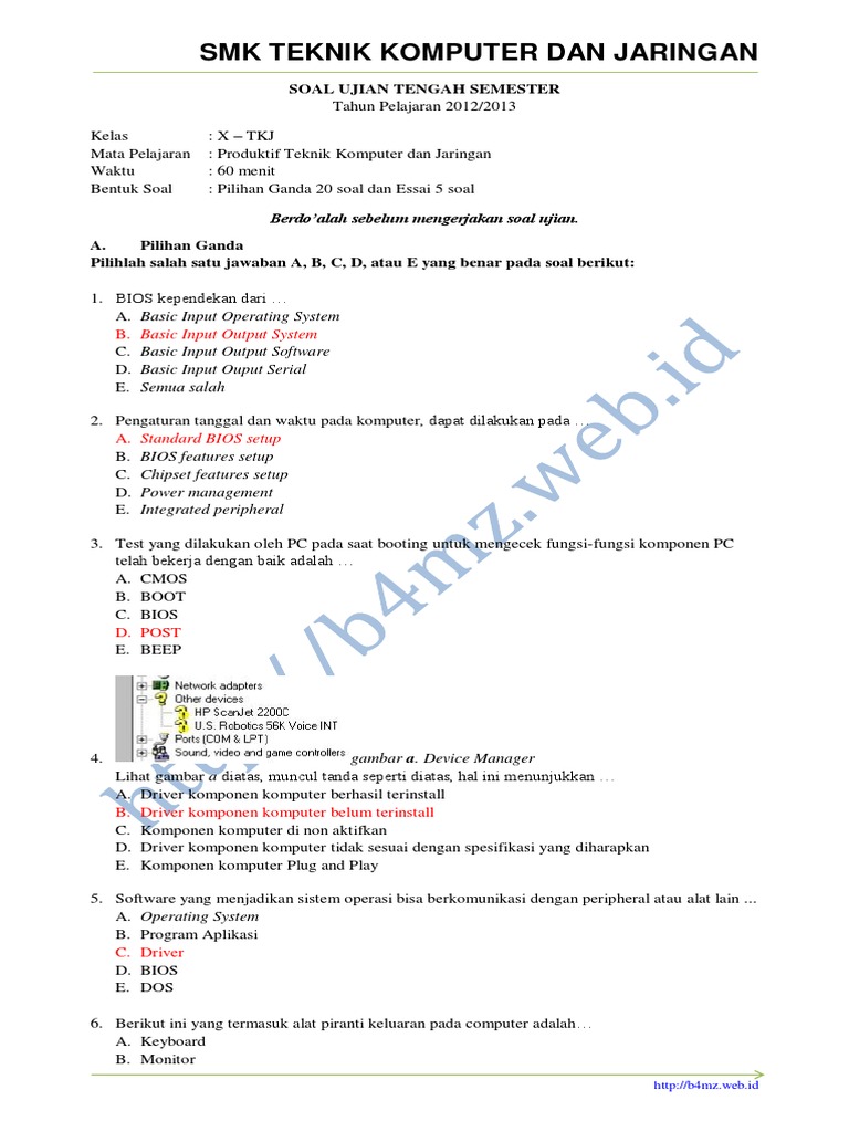 Soal Jawaban Uts Tkj Kelas X 20122013