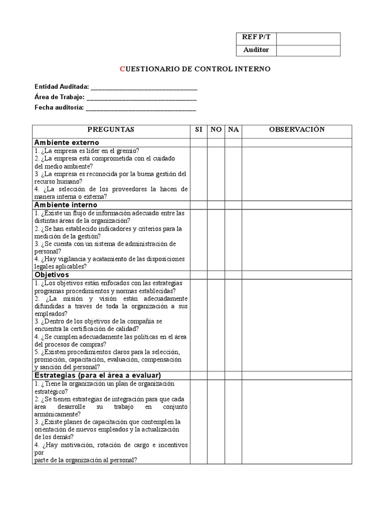 Cuestionario de Control Interno RH | PDF | Recursos humanos | Contabilidad