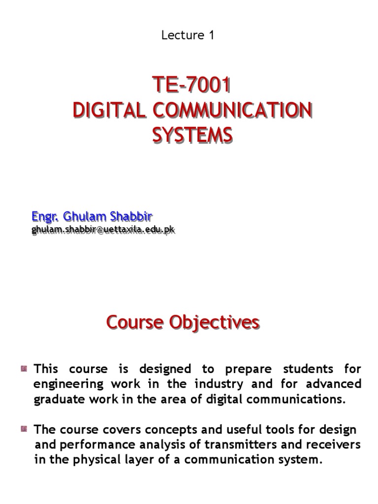 Lec 1 Dcs - Fall 2012 (M.SC) | PDF | Modulation | Telecommunication