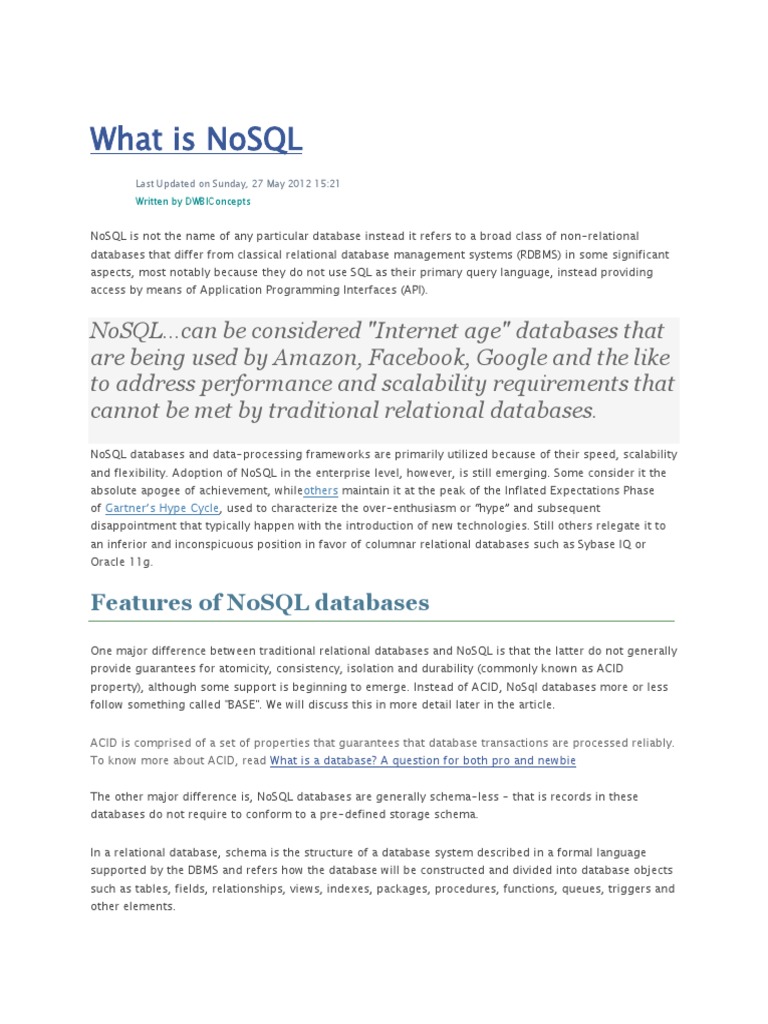 What Is Nosql: Features of Nosql Databases | PDF | No Sql | Databases