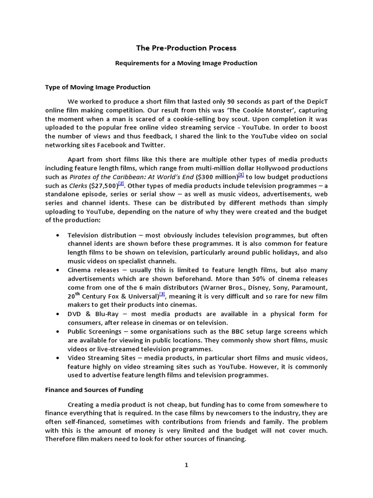 The Pre-Production Process Evaluation | PDF | Filmmaking | Television