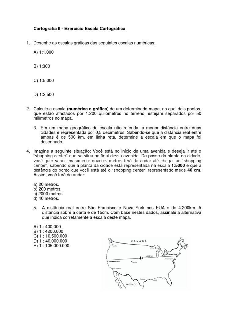 Exercício Sobre Escala Cartográfica PDF Mapa Visualização (gráficos)