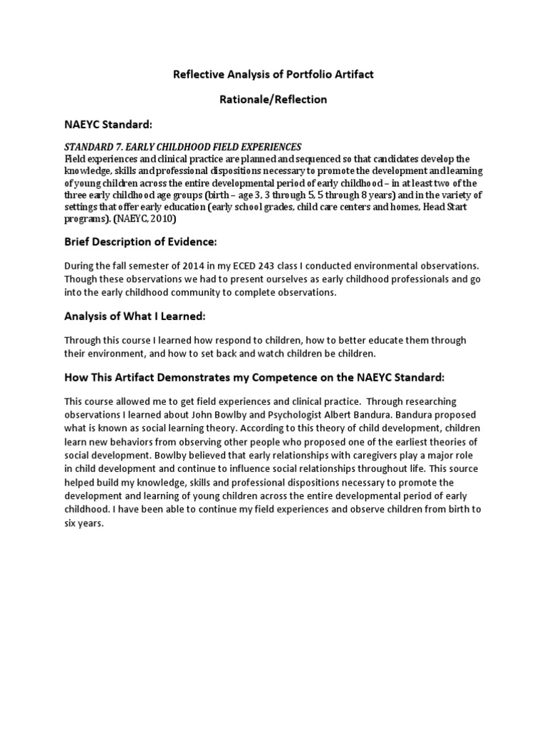Early Childhood Field Experience Reflection | PDF