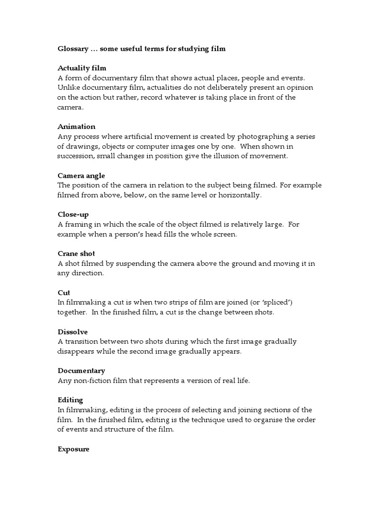 Glossary of Film Terms Exposure (Photography) Camera