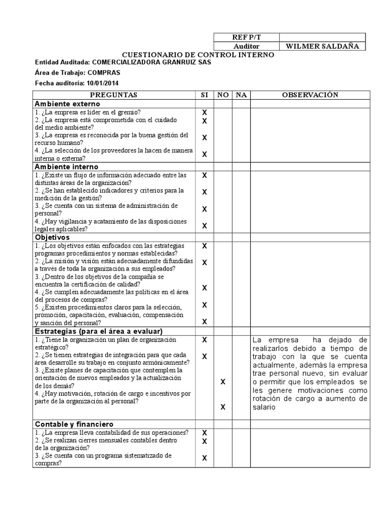 Cuestionario de Control Interno para Compras | PDF | Recursos humanos ...