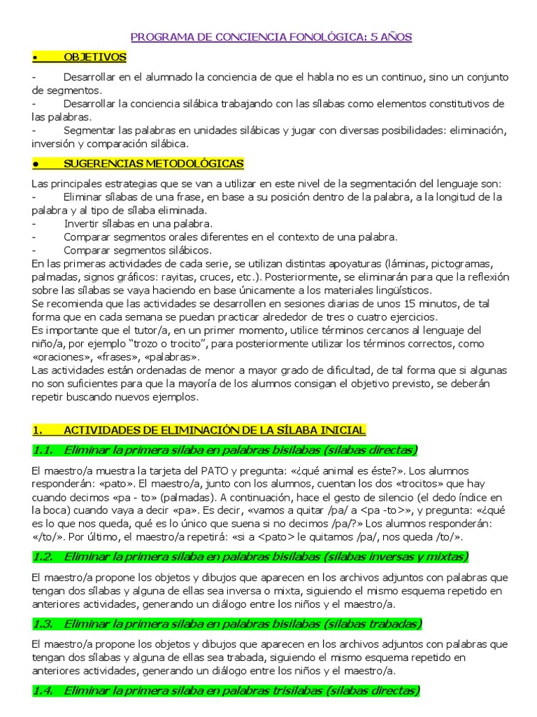 Programa de Conciencia Fonológica | PDF