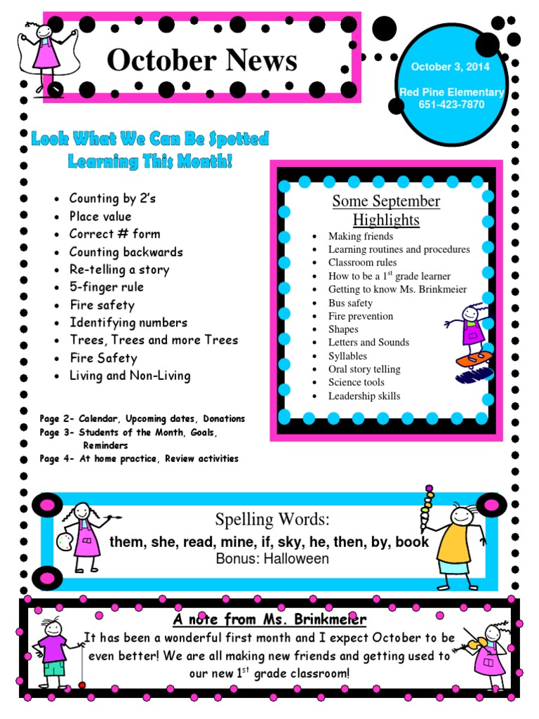 1st Grade October Newsletter Highlights | PDF