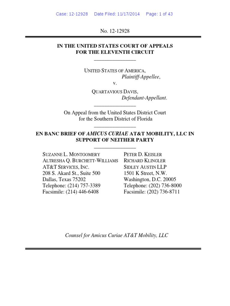 AT&T Amicus Brief in U.S. v. Davis (11th Circuit) Privacy Computer