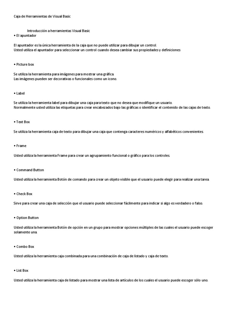 Caja de Herramientas de Visual Basic | PDF | Básico | Archivo de ...
