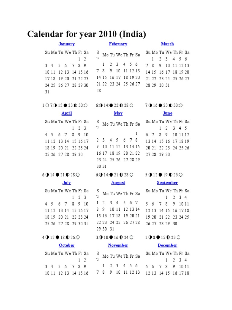 Calendar For Year 2010 | PDF | Public Holiday | South Asia