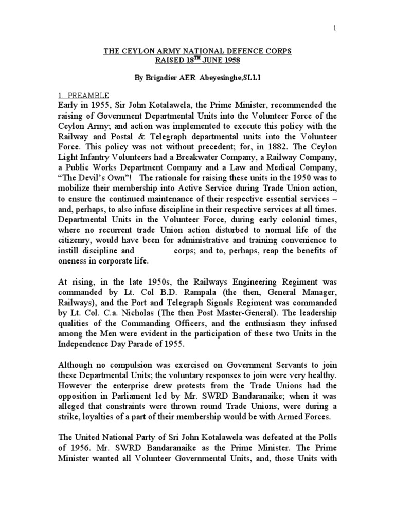 Ceylon Army National Defence Corps Overview | PDF | Defense Policy ...