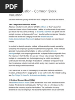 Stock Valuation - Common Stock Valuation: Two Categories of Valuation Models