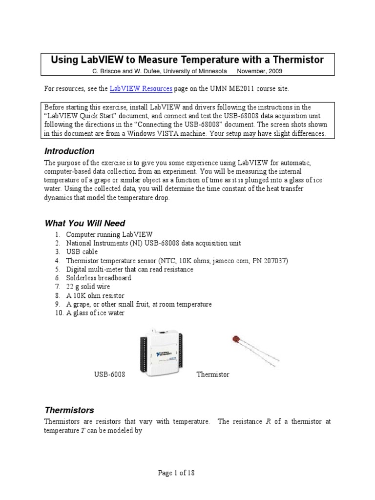 Using Labview To Measure Temperature With A Thermistor | PDF ...