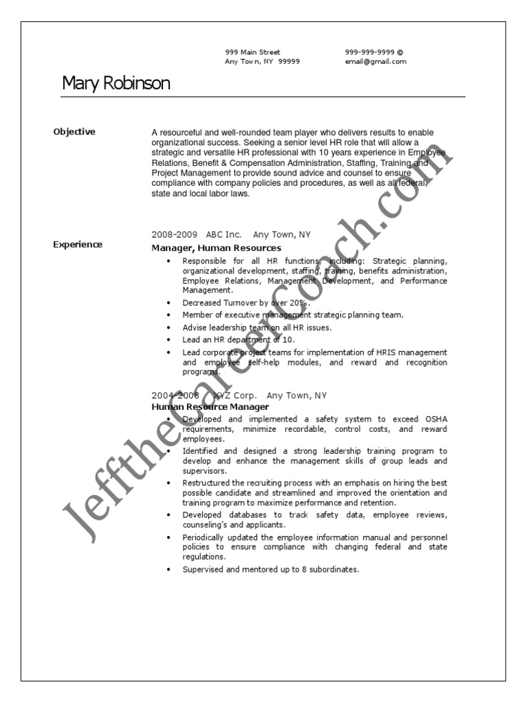 HR Manager Sample Resume | PDF | Human Resource Management | Employment