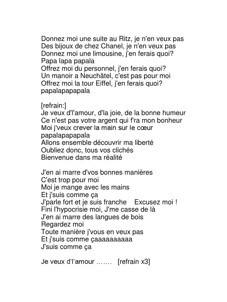 Je veux zaz pdf