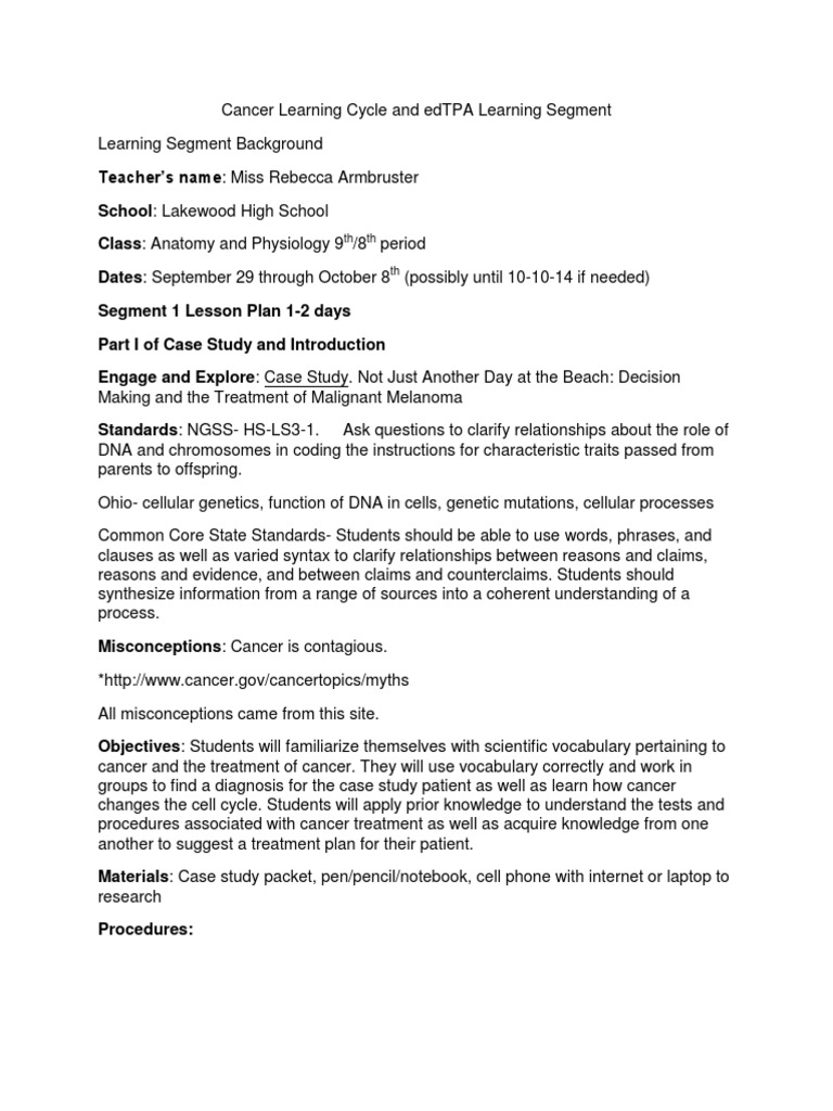 Cancer Learning Cycle Lesson Plan | PDF | Differentiated Instruction ...